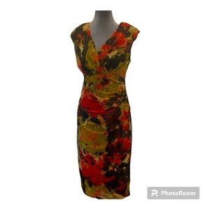 SALE 2/$25 Print Chiffon Ruched Waist Dress long midi-length London Times. SZ/12